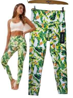 Wildfox Palms & Pinas Pineapple High-Waisted Leggings Size Medium